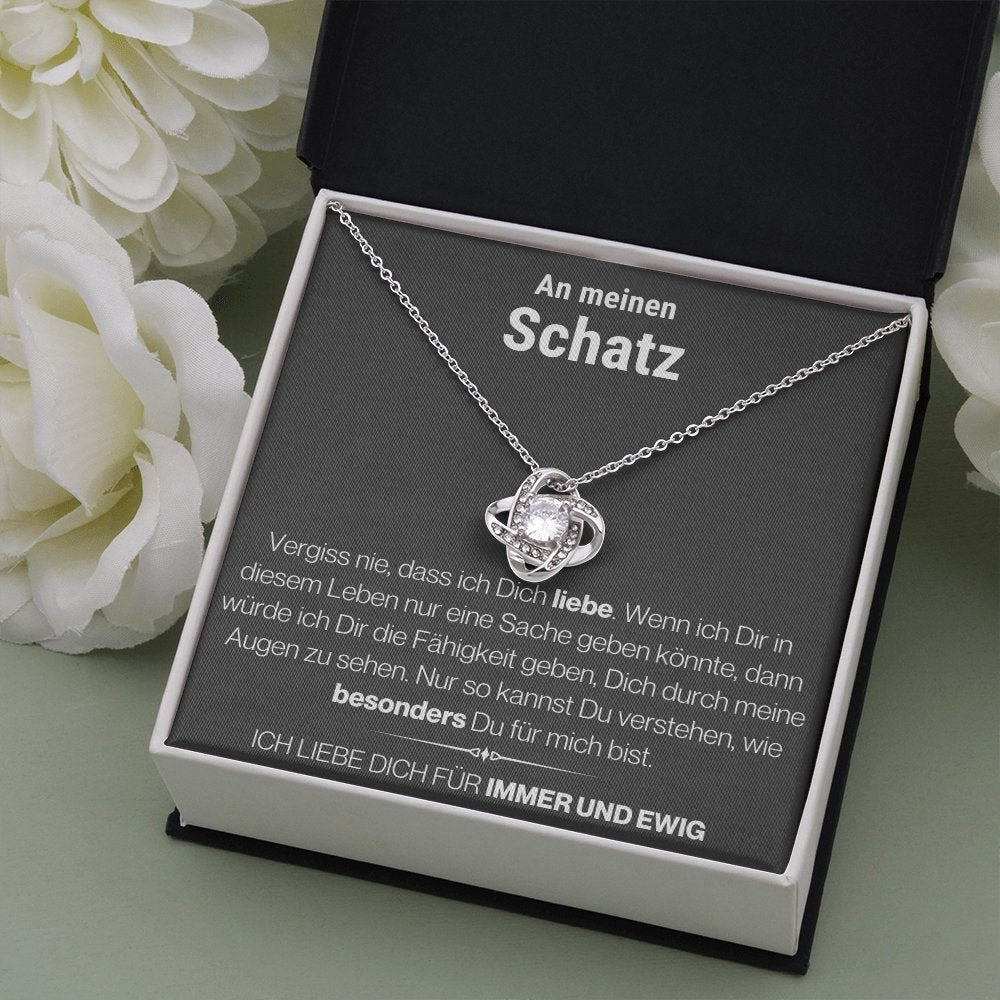 Schatz "Vergiss Nie" Halskette - 14K Weißgold über Edelstahl - Liebesknoten - Liebesjuwel