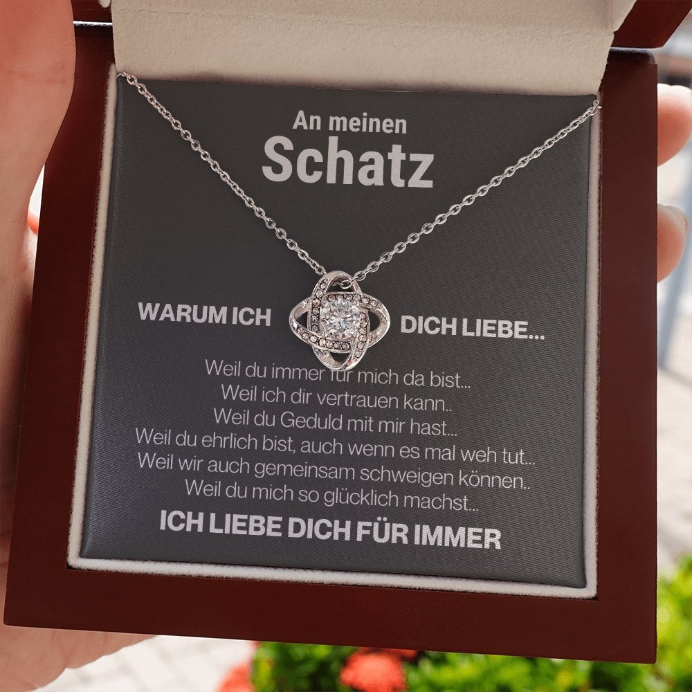 Schatz "Warum" Halskette - 14K Weißgold Veredelung - Liebesknoten in Charcoal Grau - Liebesjuwel