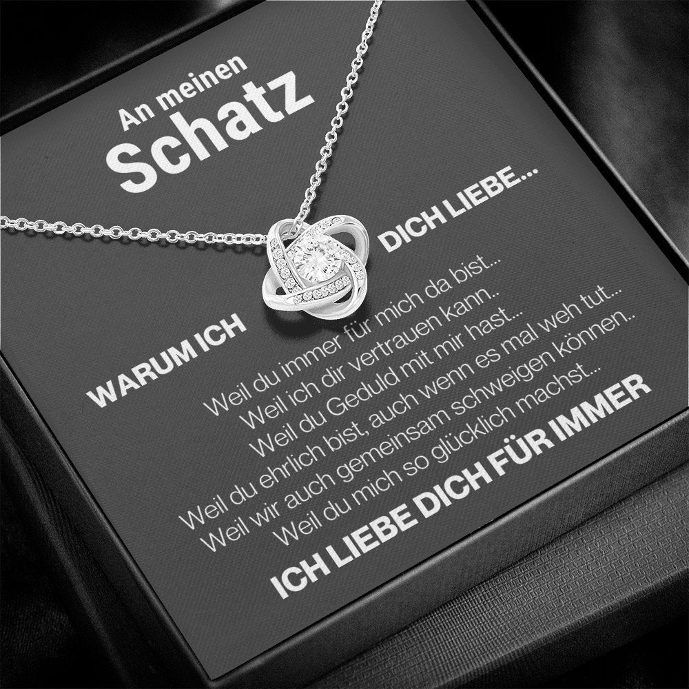 Schatz "Warum" Halskette - 14K Weißgold Veredelung - Liebesknoten in Charcoal Grau - Liebesjuwel