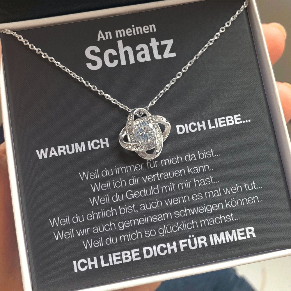 Schatz "Warum" Halskette - 14K Weißgold Veredelung - Liebesknoten in Charcoal Grau - Liebesjuwel
