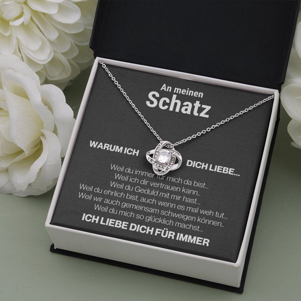 Schatz "Warum" Halskette - 14K Weißgold Veredelung - Liebesknoten in Charcoal Grau - Liebesjuwel