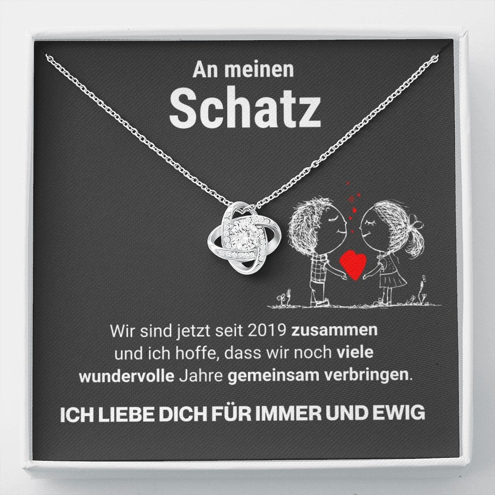 Schatz "Zusammen seit" Halskette - 14K Weißgold über Edelstahl - Liebesknoten - Liebesjuwel