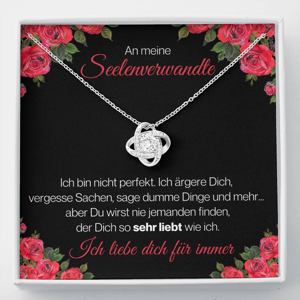 Seelenverwandte "Perfekt" Halskette - 14K Weißgold über Edelstahl - Liebesknoten Rote Rosen - Liebesjuwel