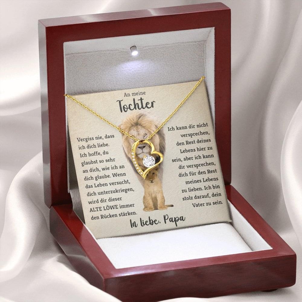 "Tochter" Herz Halskette - 14K Weißgold oder 18K Gelbgold Veredelung - Liebesjuwel