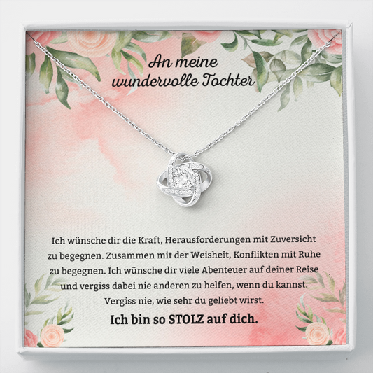 Tochter "Vergiss nie" Halskette - von Mama - 14K Weißgold über Edelstahl - Liebesknoten