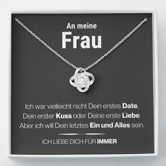 Frau "Erstes Date" Halskette - 14K Weißgold über Edelstahl - Liebesknoten - Liebesjuwel