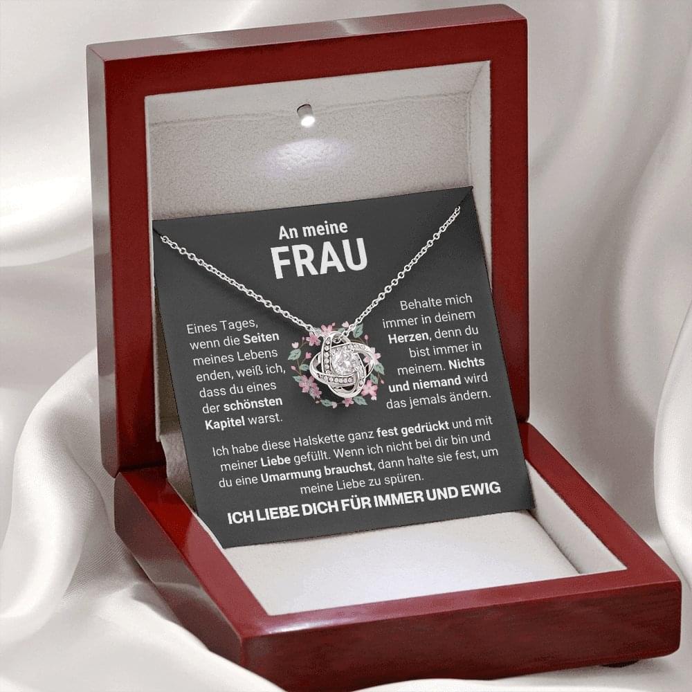Frau "In deinem Herzen" Halskette - 14K Weißgold über Edelstahl - Liebesknoten - Liebesjuwel