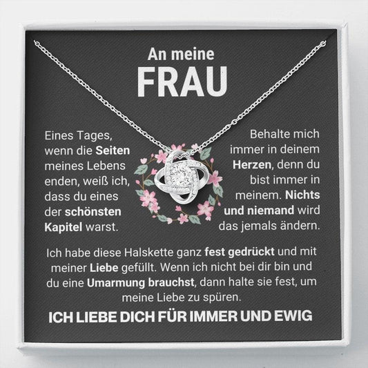 Frau "In deinem Herzen" Halskette - 14K Weißgold über Edelstahl - Liebesknoten - Liebesjuwel