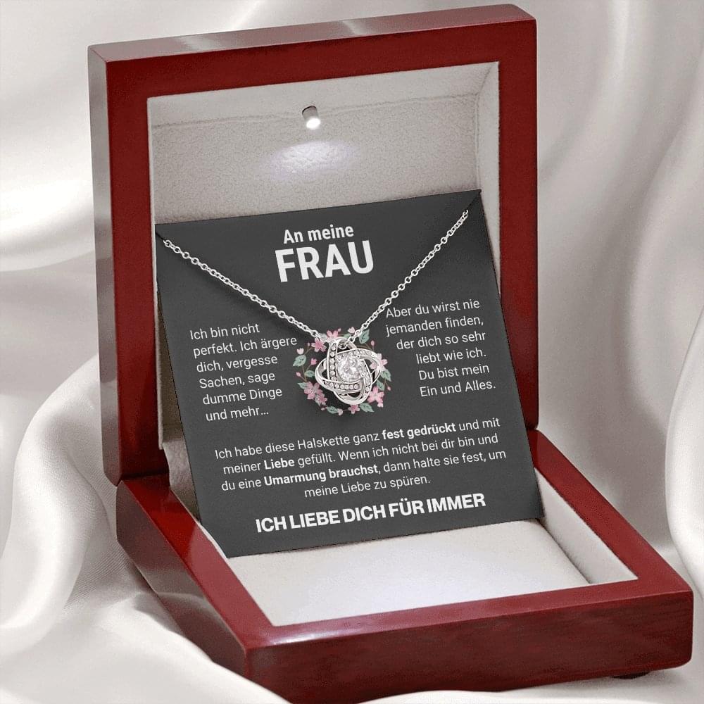 Frau "Mein Alles" Halskette - 14K Weißgold über Edelstahl - Liebesknoten - Liebesjuwel