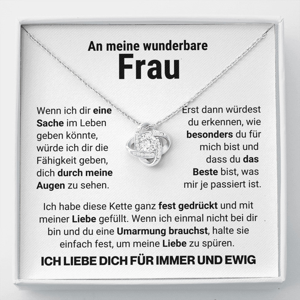 Frau "Umarmung" Halskette - 14K Weißgold Veredelung - Liebesknoten weiß - Liebesjuwel