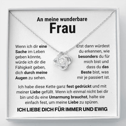 Frau "Umarmung" Halskette - 14K Weißgold Veredelung - Liebesknoten weiß - Liebesjuwel