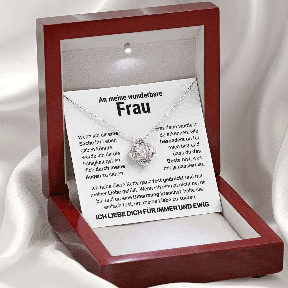 Frau "Umarmung" Halskette - 14K Weißgold Veredelung - Liebesknoten weiß - Liebesjuwel