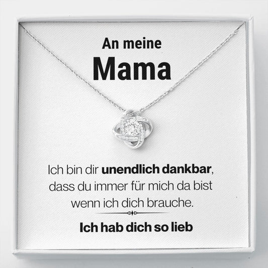 Liebesknoten Halskette "Dankbar" - 14K Weißgold über Edelstahl - An meine Mama - Liebesjuwel