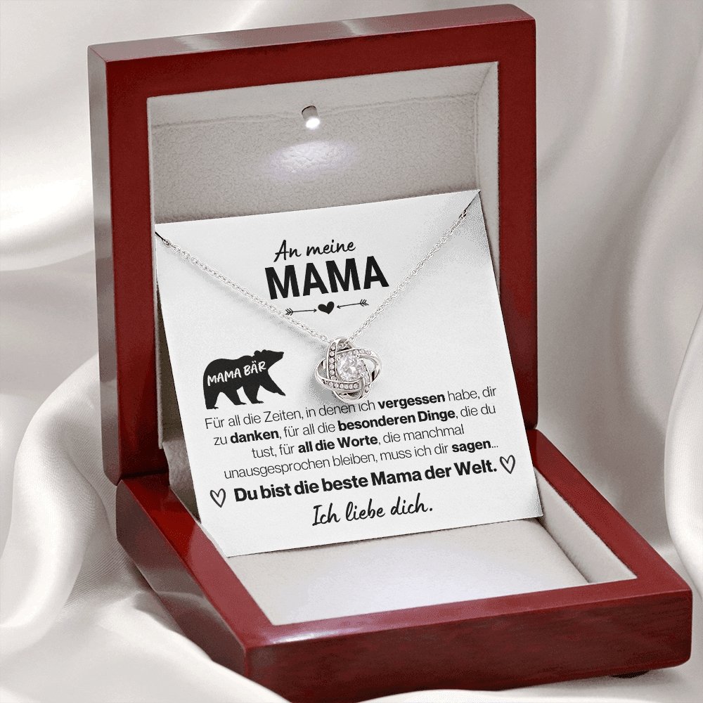 Liebesknoten Halskette "Die Beste" - 14K Weißgold über Edelstahl - An meine Mama - Liebesjuwel
