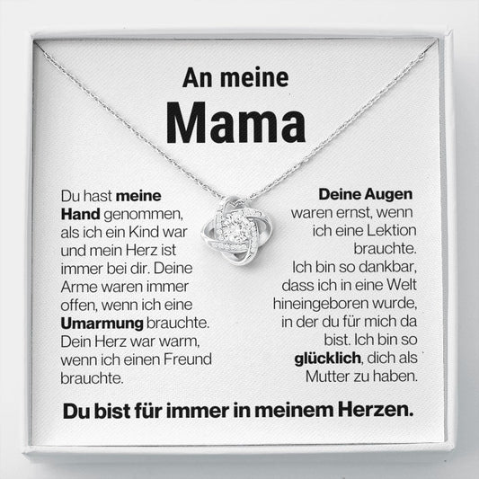 Liebesknoten Halskette "Meine Hand" - 14K Weißgold über Edelstahl - An meine Mama - Liebesjuwel