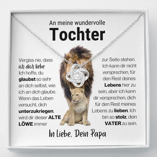 Meine Tochter Halskette - 14K Weißgold über Edelstahl - Liebesknoten Löwe, weiß - Liebesjuwel