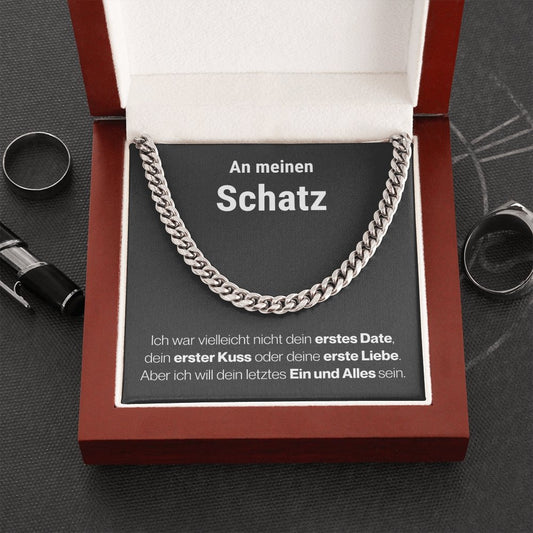 Schatz "1. Date" Halskette - 14K Gelbgold über Edelstahl - Cuban - Liebesjuwel