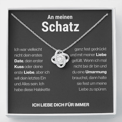Schatz "Ein und Alles" Halskette - 14K Weißgold über Edelstahl - Liebesknoten - Liebesjuwel