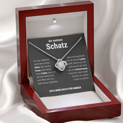 Schatz "Ein und Alles" Halskette - 14K Weißgold über Edelstahl - Liebesknoten - Liebesjuwel