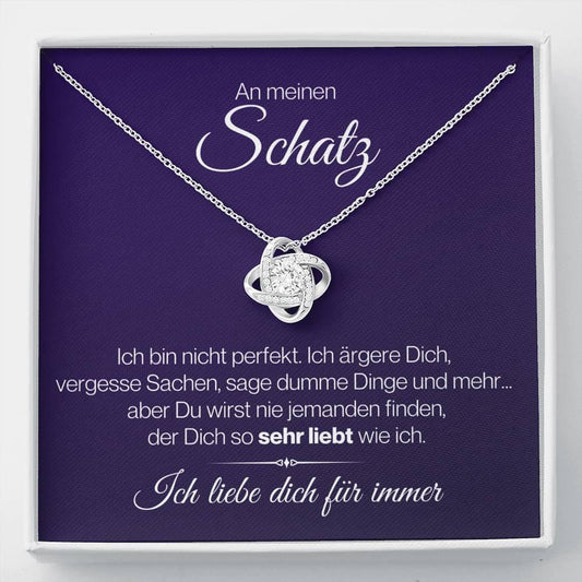"Schatz" Halskette - 14K Weißgold über Edelstahl - Liebesknoten - Deep Blue - Liebesjuwel