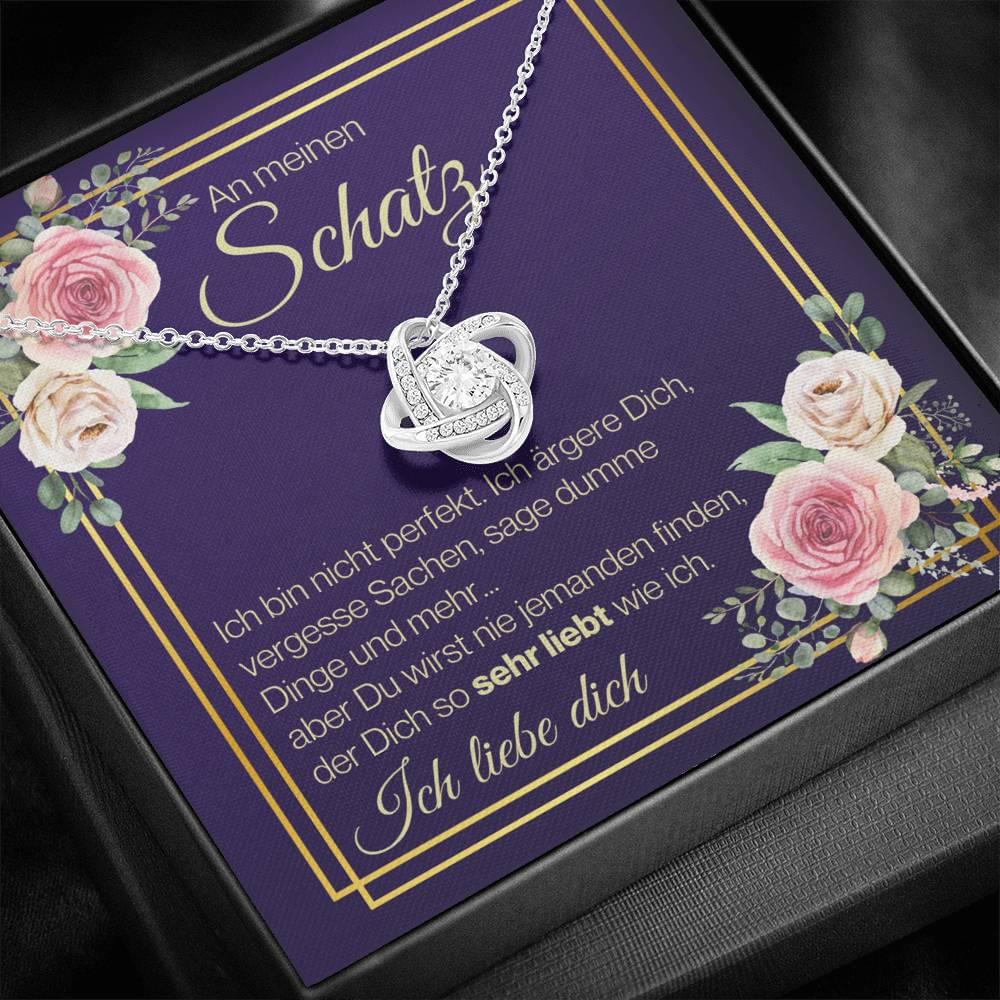 "Schatz" Halskette - 14K Weißgold über Edelstahl - Liebesknoten - Goldrahmen - Liebesjuwel