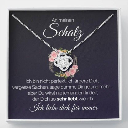 "Schatz" Halskette - 14K Weißgold über Edelstahl - Liebesknoten - Rosenkranz - Liebesjuwel