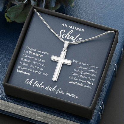 Schatz "Herz" Cross-Chain - 14K Weißgold über Edelstahl - Ozeanblau - Liebesjuwel