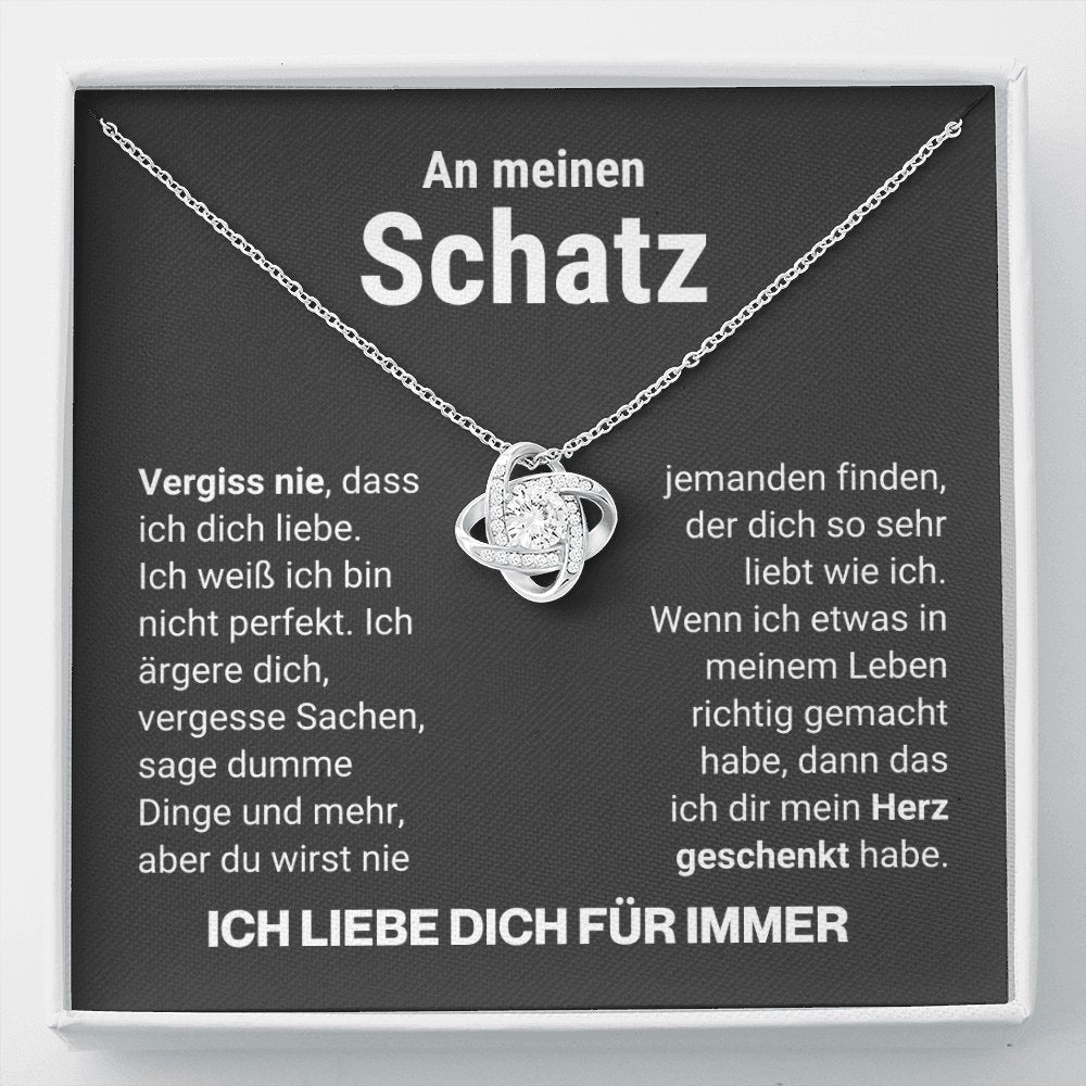 Schatz "Herz geschenkt" Halskette - 14K Weißgold über Edelstahl - Liebesknoten - Liebesjuwel