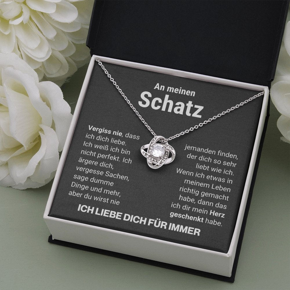 Schatz "Herz geschenkt" Halskette - 14K Weißgold über Edelstahl - Liebesknoten - Liebesjuwel
