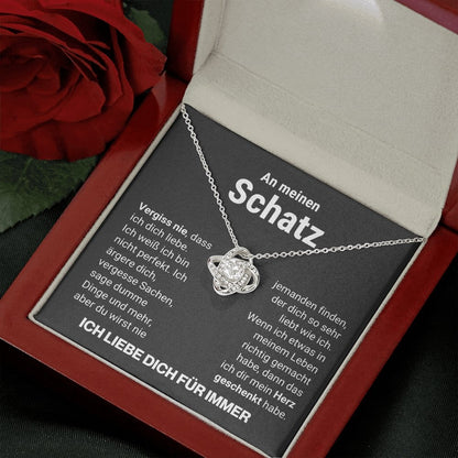 Schatz "Herz geschenkt" Halskette - 14K Weißgold über Edelstahl - Liebesknoten - Liebesjuwel