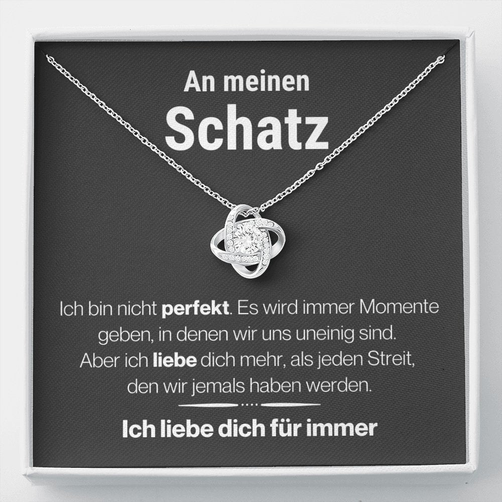 Schatz "mehr als jeder Streit" Halskette - 14K Weißgold über Edelstahl - Liebesknoten - Liebesjuwel