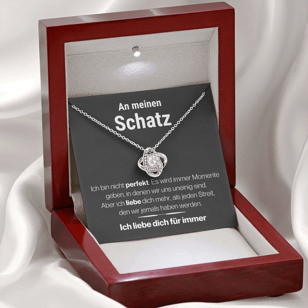 Schatz "mehr als jeder Streit" Halskette - 14K Weißgold über Edelstahl - Liebesknoten - Liebesjuwel