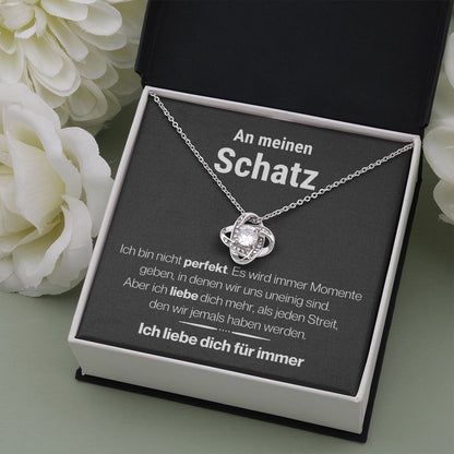 Schatz "mehr als jeder Streit" Halskette - 14K Weißgold über Edelstahl - Liebesknoten - Liebesjuwel