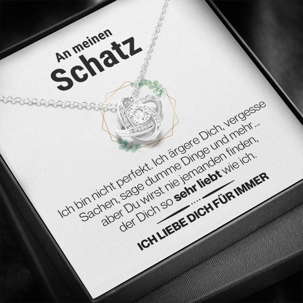Schatz "Perfekt" Halskette - 14K Weißgold über Edelstahl - Liebesknoten Perlweiß - Liebesjuwel