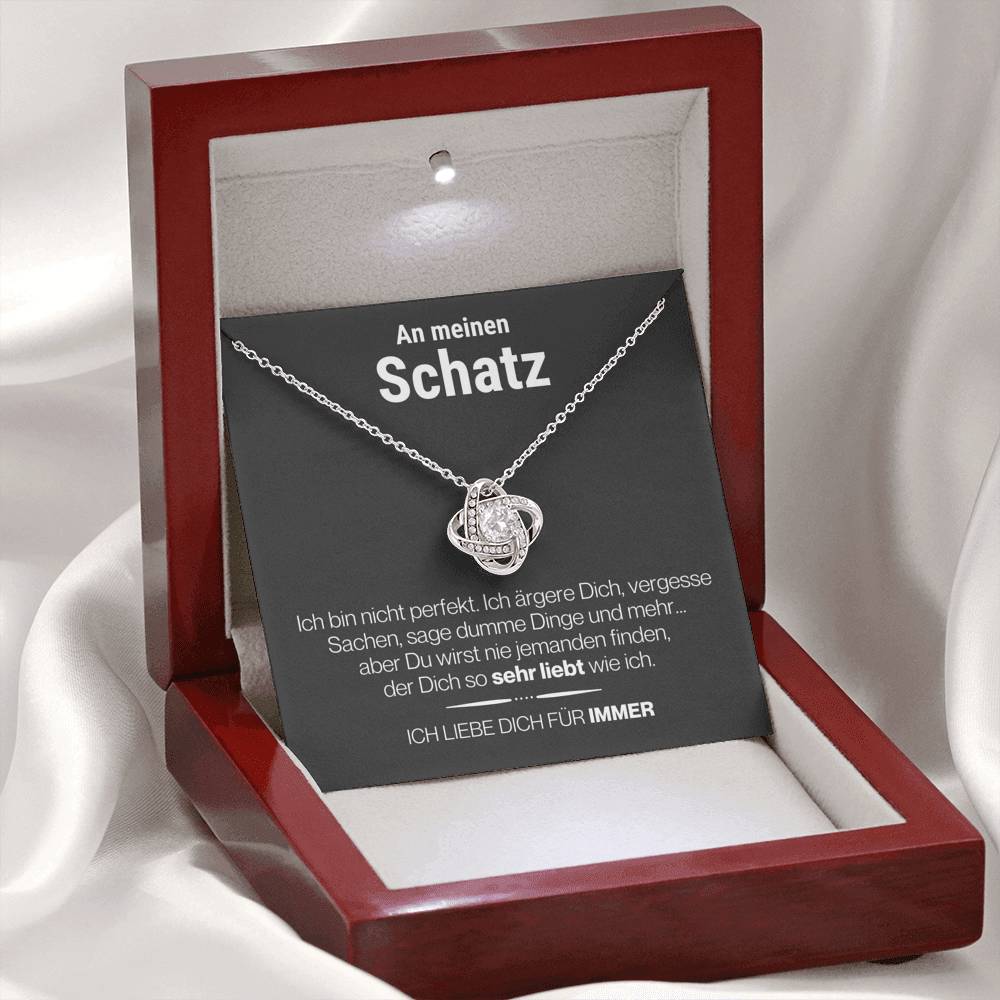 Schatz "Perfekt" Halskette - 14K Weißgold Veredelung - Liebesknoten in Charcoal Grau - Liebesjuwel