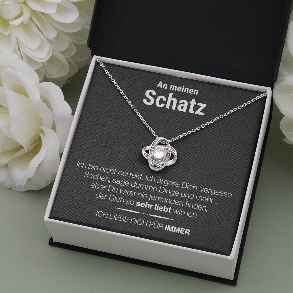 Schatz "Perfekt" Halskette - 14K Weißgold Veredelung - Liebesknoten in Charcoal Grau - Liebesjuwel