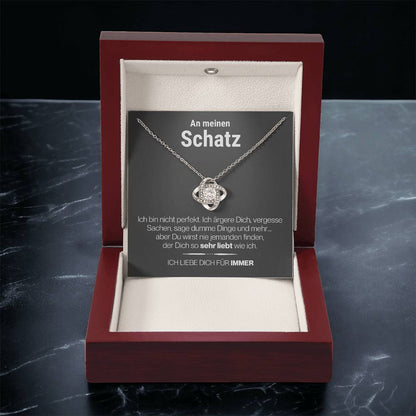 Schatz "Perfekt" Halskette - 14K Weißgold Veredelung - Liebesknoten in Charcoal Grau - Liebesjuwel