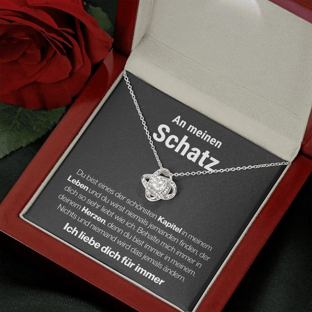 Schatz "Seiten" Halskette - 14K Weißgold über Edelstahl - Liebesknoten - Liebesjuwel