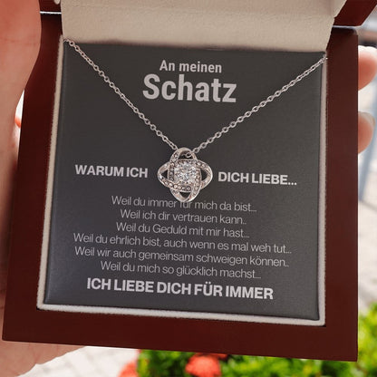 Schatz "Warum" Halskette - 14K Weißgold Veredelung - Liebesknoten in Charcoal Grau - Liebesjuwel