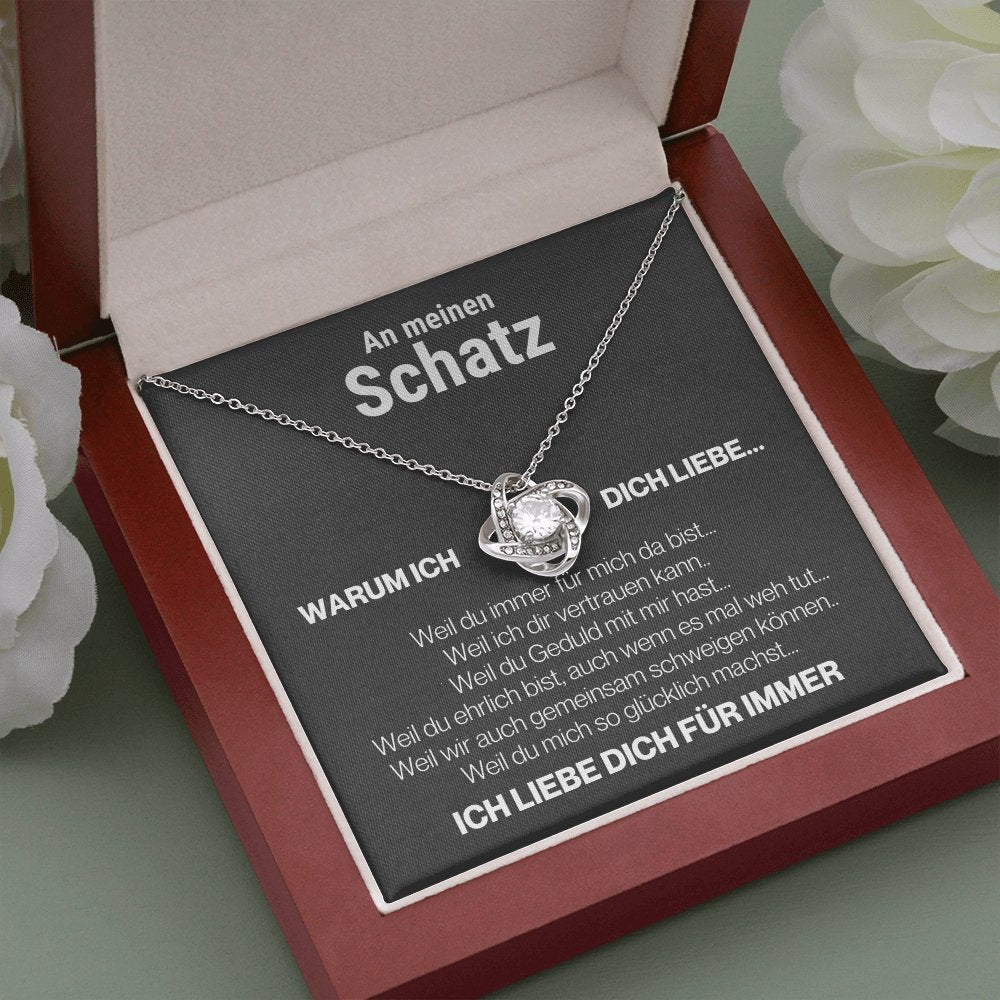 Schatz "Warum" Halskette - 14K Weißgold Veredelung - Liebesknoten in Charcoal Grau - Liebesjuwel