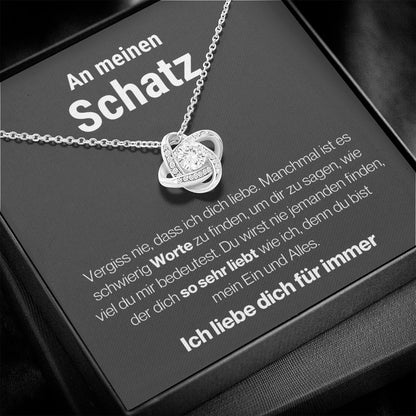 Schatz "Worte" Halskette - 14K Weißgold über Edelstahl - Liebesknoten - Liebesjuwel