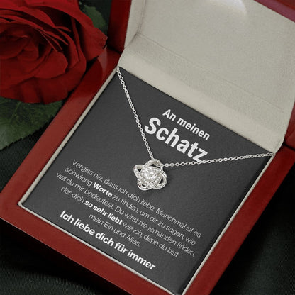 Schatz "Worte" Halskette - 14K Weißgold über Edelstahl - Liebesknoten - Liebesjuwel