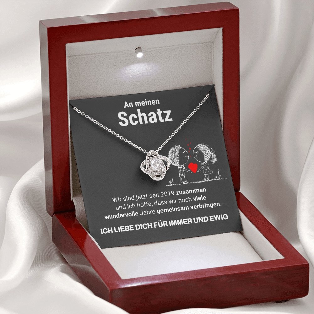 Schatz "Zusammen seit" Halskette - 14K Weißgold über Edelstahl - Liebesknoten - Liebesjuwel