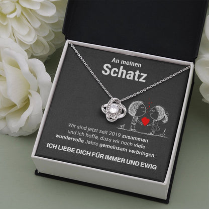 Schatz "Zusammen seit" Halskette - 14K Weißgold über Edelstahl - Liebesknoten - Liebesjuwel