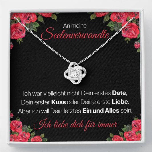 Seelenverwandte "Date" Halskette - 14K Weißgold über Edelstahl - Liebesknoten Rote Rosen - Liebesjuwel