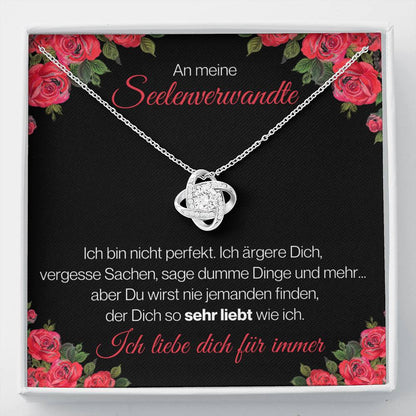 Seelenverwandte "Perfekt" Halskette - 14K Weißgold über Edelstahl - Liebesknoten Rote Rosen - Liebesjuwel