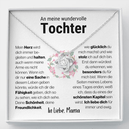 Tochter "Herz" Halskette - 14K Weißgold über Edelstahl - Liebesknoten - Liebesjuwel