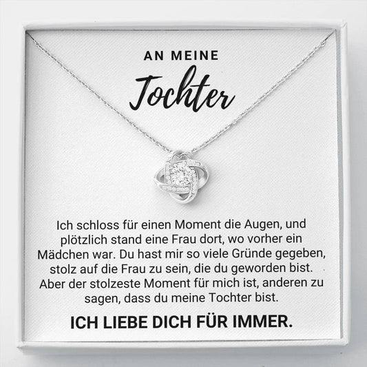 Tochter "Ich schloss die Augen" Halskette - 14K Weißgold über Edelstahl - Liebesknoten in Perlweiß - Liebesjuwel