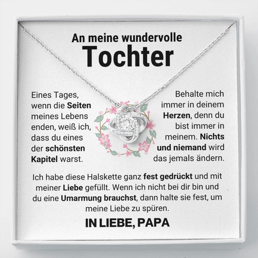 Tochter "Kapitel" Halskette - 14K Weißgold über Edelstahl - von Papa - Liebesknoten - Liebesjuwel