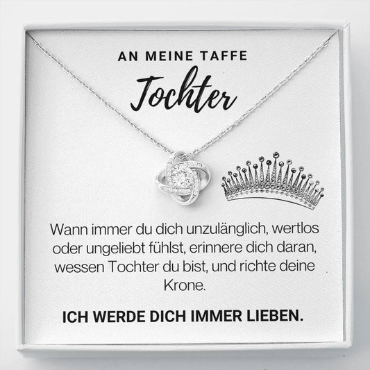 Tochter "Krone" Halskette - 14K Weißgold über Edelstahl - Liebesknoten in Perlweiß - Liebesjuwel